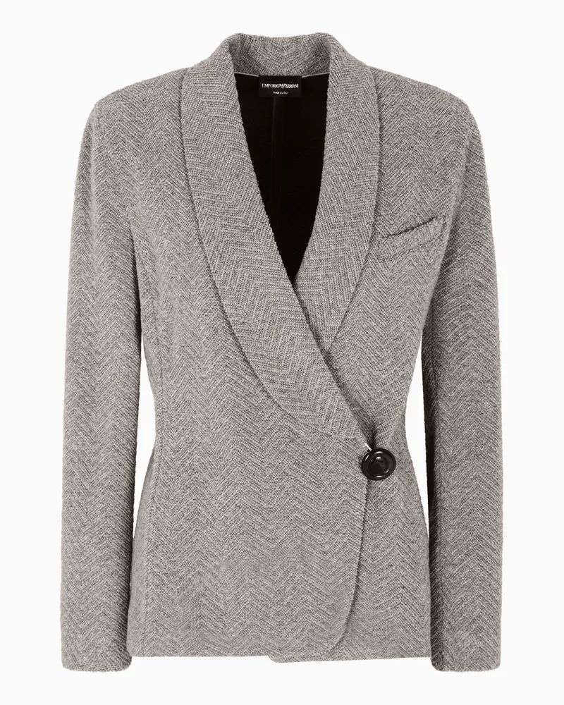 Emporio Armani Jacke mit außermittigem Verschluss, gefertigt aus einer Woll-Mischung mit einem Fischgrat-Muster in Jacquard-Stoff-Verarbeitung und Lurex-Details Braun