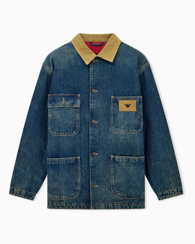 Emporio Armani Jeansjacke aus Baumwolle mit Cordkragen und Pattentaschen Blau