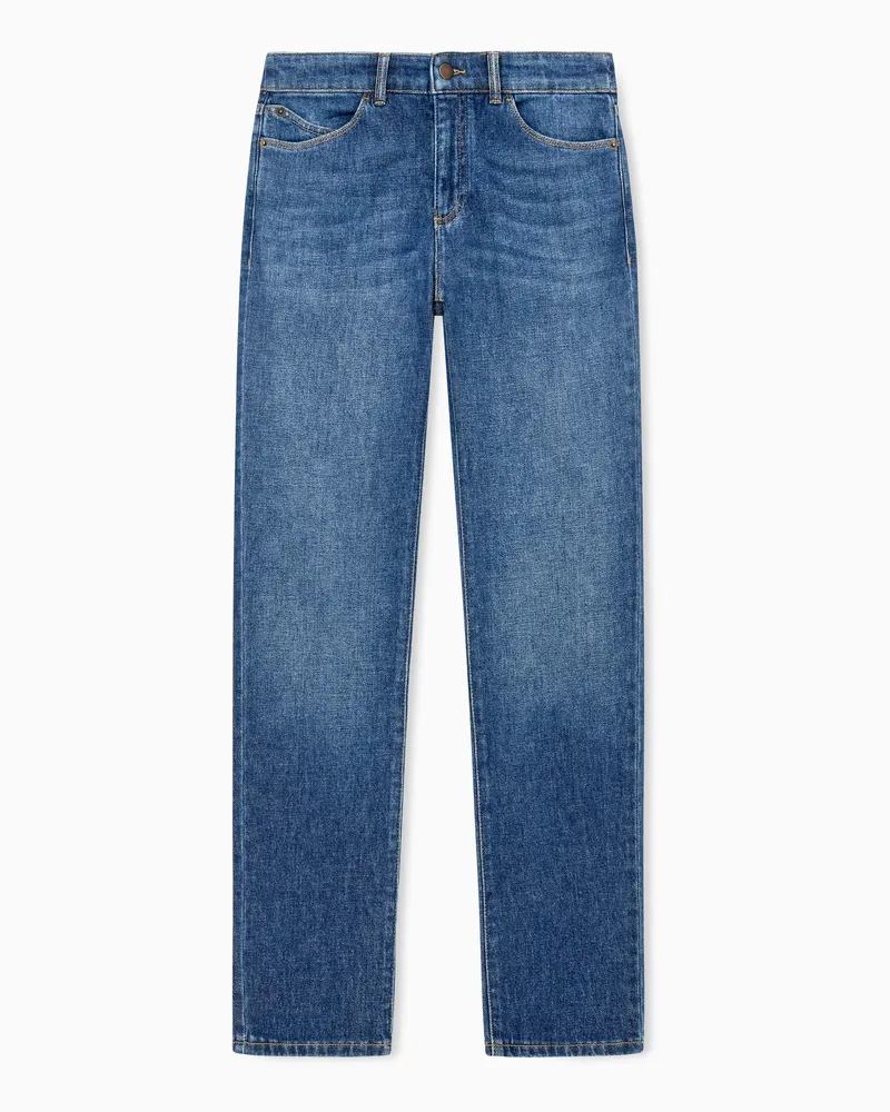 Emporio Armani 5-Pocket-Jeans Slim Fit aus Comfort Denim im Used-Look Blau