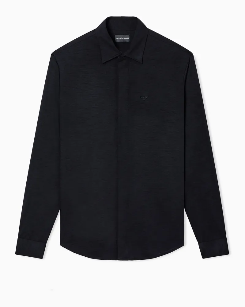 Emporio Armani Hemd aus geflammtem Wolljersey Schwarz