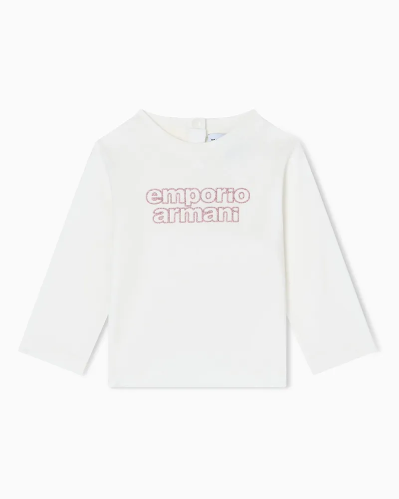 Emporio Armani ASV Pullover aus Jersey mit Glitzer-Logo-Print Weiß