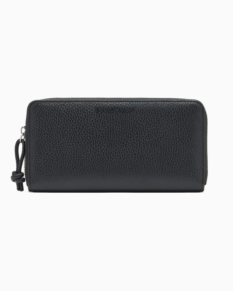 Emporio Armani Portemonnaie aus getrommeltem Leder mit Rundum-Reißverschluss Schwarz