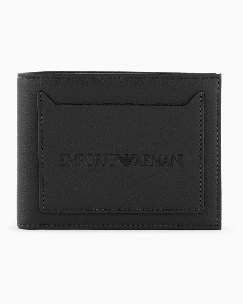 Emporio Armani Bifold-Portemonnaie aus getrommeltem Leder, mit Außentasche Schwarz