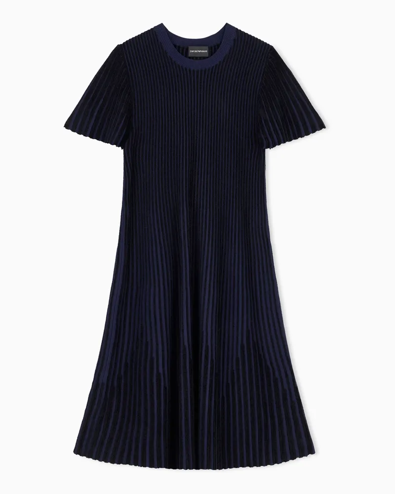 Emporio Armani Midi-Strickkleid mit Streifenmuster und kurzen Ärmeln Schwarz