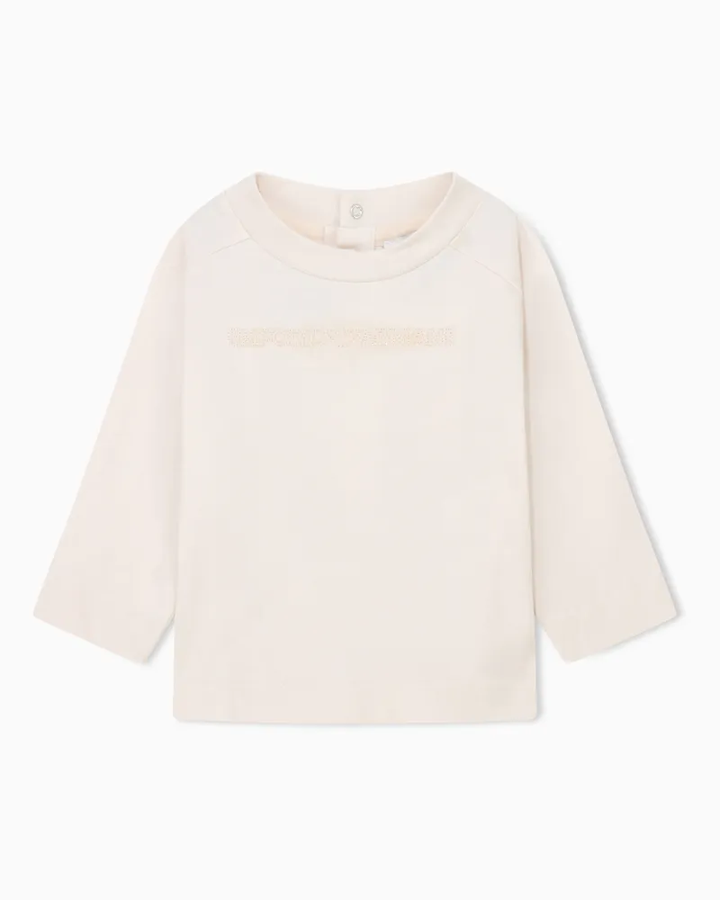Emporio Armani Langarmshirt aus Baumwolljersey mit Knopfleiste am Rücken Beige