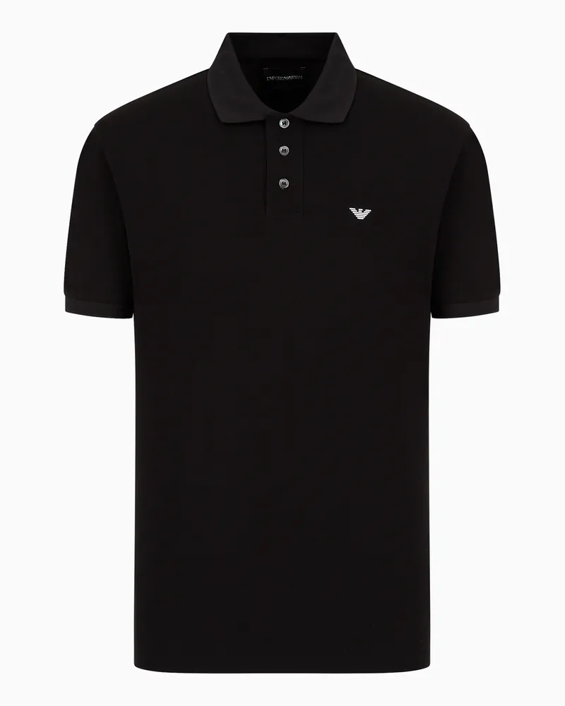 Emporio Armani Poloshirt aus merzerisiertem Pikee mit Mikro-Adler Schwarz