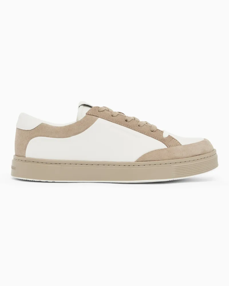 Emporio Armani Leather sneakers with suede details Beige