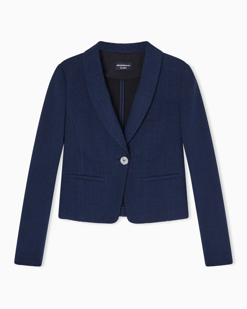 Emporio Armani Icon Jacke aus Jacquard-Jersey mit Schalkragen und Chevron-Motiv Blau