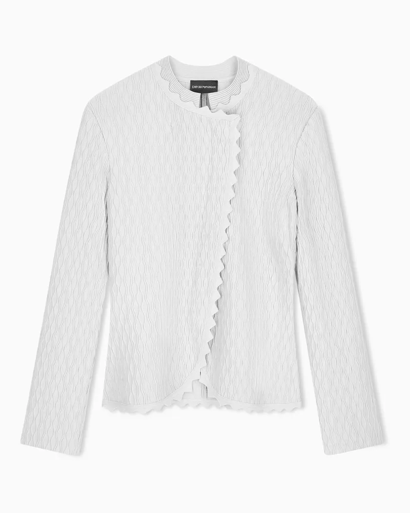 Emporio Armani Regular Fit Strickblazer mit Wellenmuster und gewelltem Saum Grau