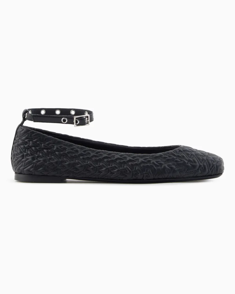 Emporio Armani Ballerinas aus geprägtem Nappaleder mit Riemen Schwarz