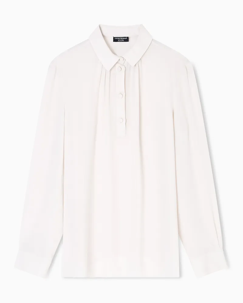 Emporio Armani Icon Bluse aus doppelt genähtem Seiden-Georgette Weiß