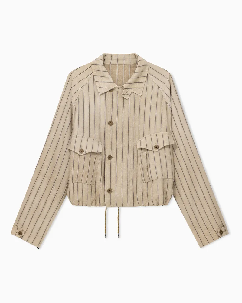 Emporio Armani Blouson in cold-dyed canneté fabric Beige