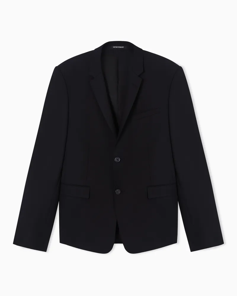 Emporio Armani Einreihiges Sakko aus gekämmter, einfarbiger Wolle Schwarz