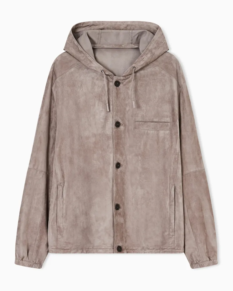 Emporio Armani Goat suede blouson with hood Beige