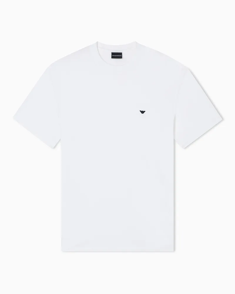 Emporio Armani T-Shirt aus einer Lyocell-Jersey-Mischung mit Adler-Stickerei in Relief-Optik Weiß