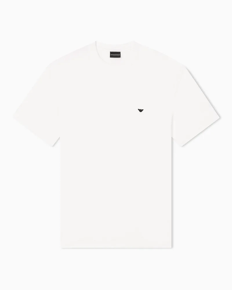 Emporio Armani T-Shirt aus einer Lyocell-Jersey-Mischung mit Adler-Stickerei in Relief-Optik Weiß