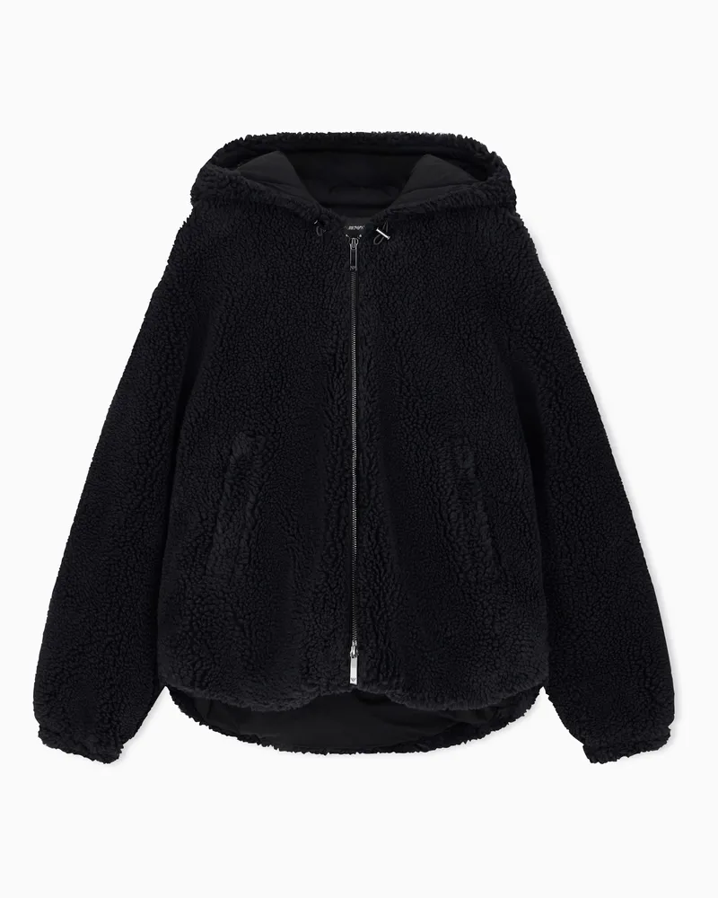 Emporio Armani Leicht wattierter Blouson aus Teddy-Jersey mit Kapuze Schwarz