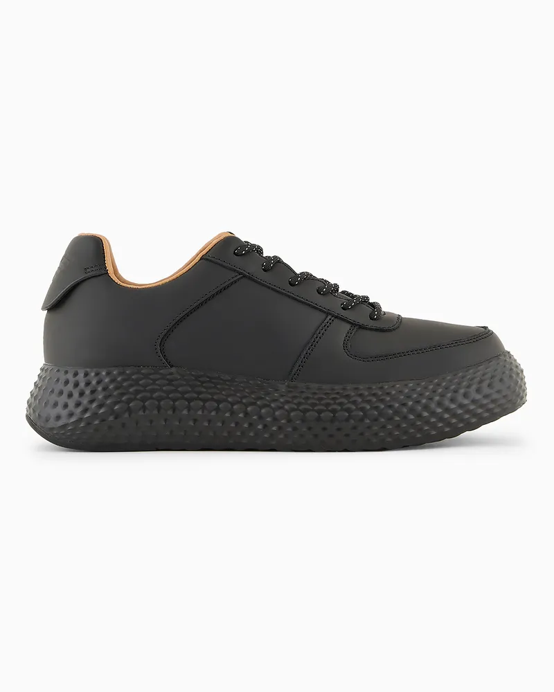 Emporio Armani Sneaker aus Leder mit hoher profilierter Sohle Schwarz