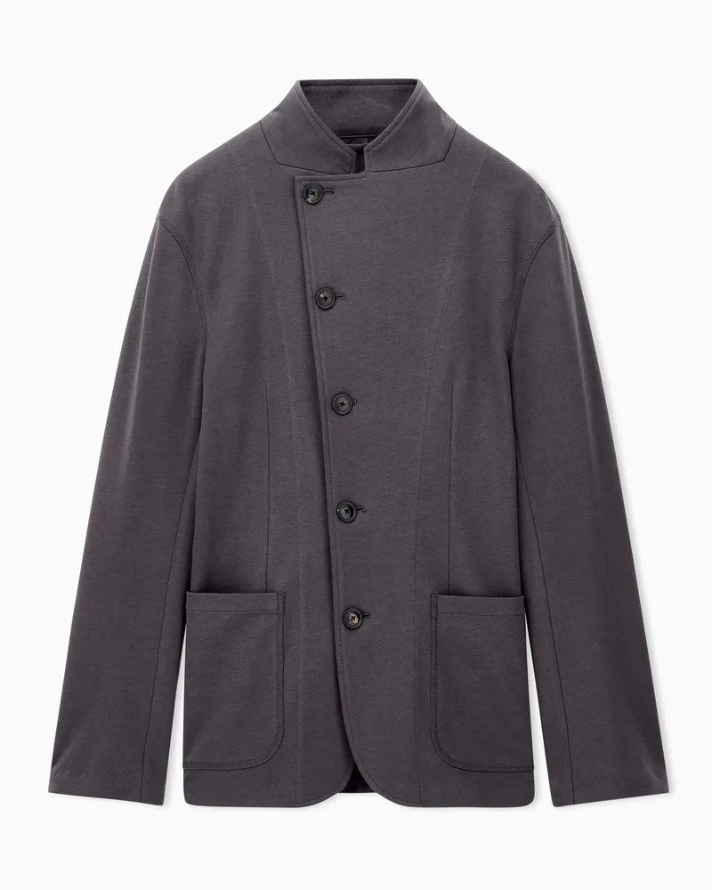 Emporio Armani Jersey-Blazer mit Stehkragen und asymmetrischer Knopfleiste Grau