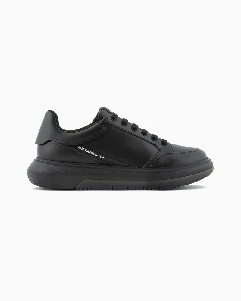 Emporio Armani Sneaker aus Leder mit seitlichem Logo Schwarz
