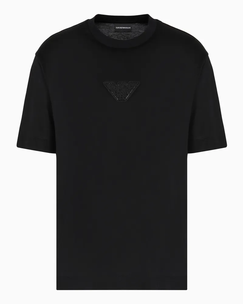 Emporio Armani ASV T-Shirt aus einer Jersey-Lyocell-Mischung mit Adler-Patch der Clubwear-Sonderkollektion Schwarz
