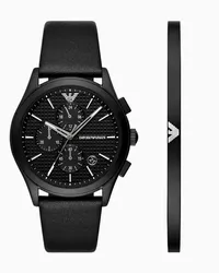 Emporio Armani Chronograph mit Schwarzem Lederarmband mit Armband-set Schwarz