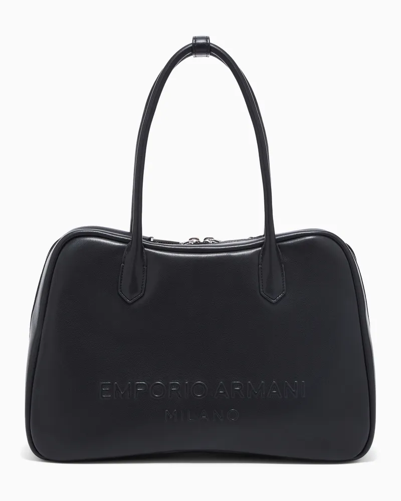 Emporio Armani Eagle Club Capsule Schultertasche aus weichem Leder Schwarz