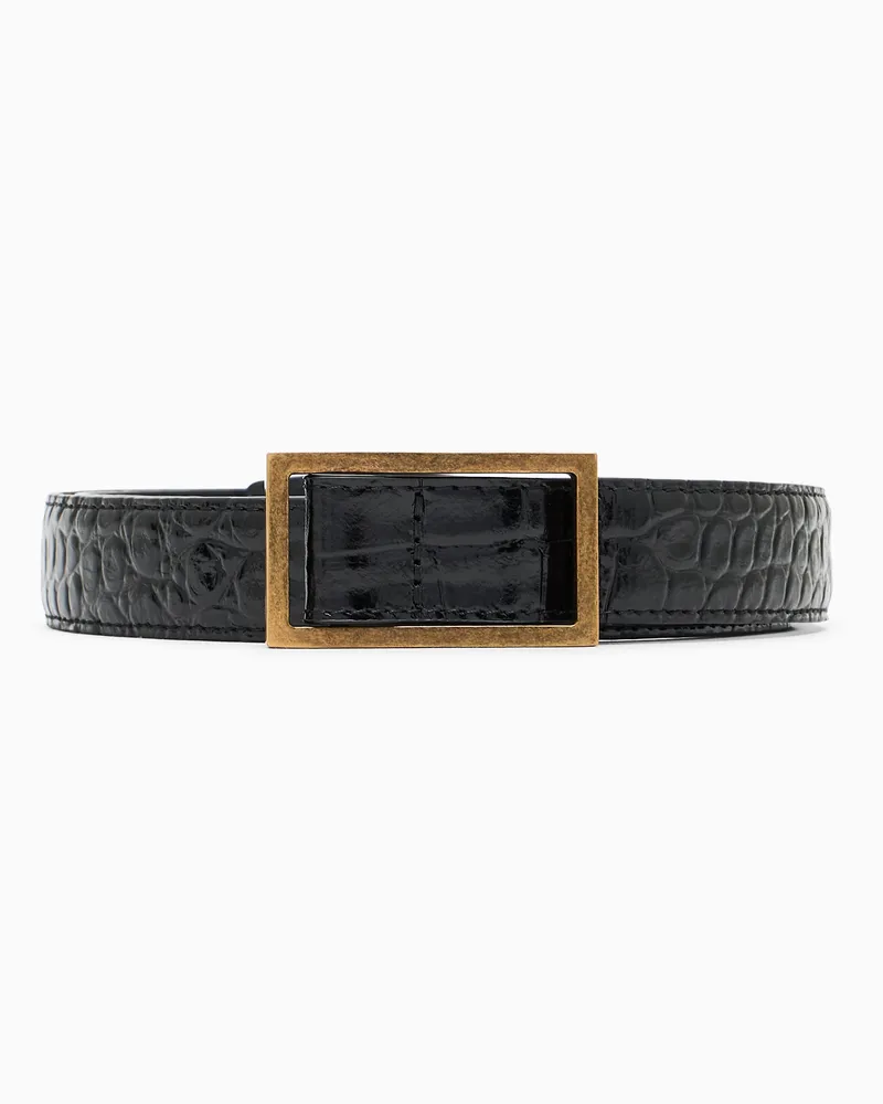 Emporio Armani Ledergürtel mit Kroko-Print und Plakette Schwarz