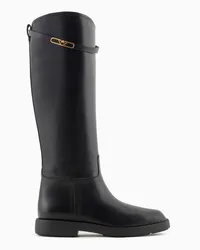 Emporio Armani Lederstiefel mit Icon Logo-riemen Schwarz