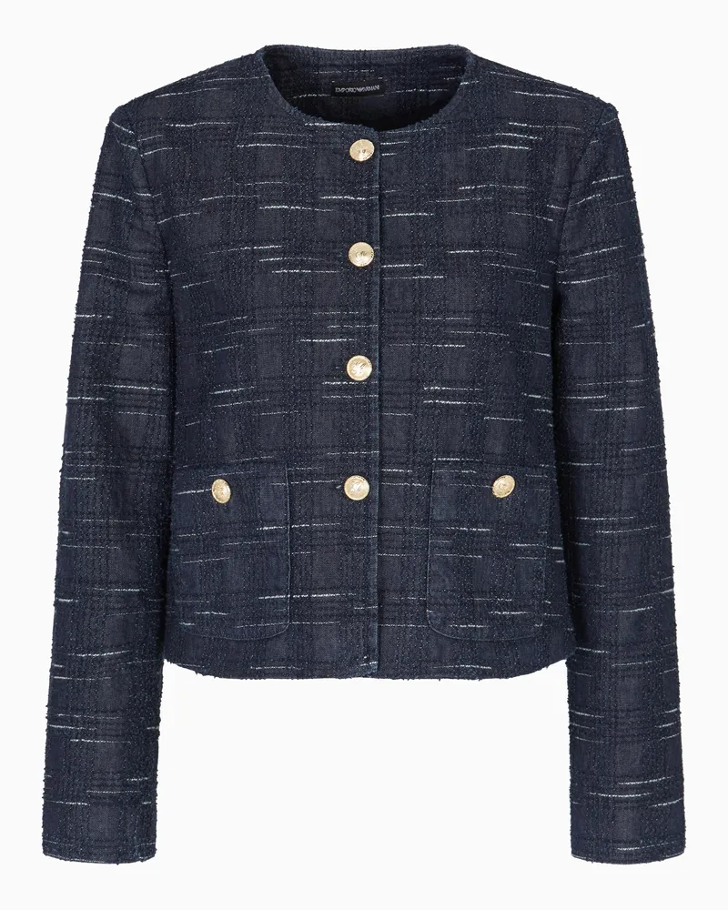 Emporio Armani Denim-Jacke aus Jacquard-Stoff mit Karo-Muster Blau