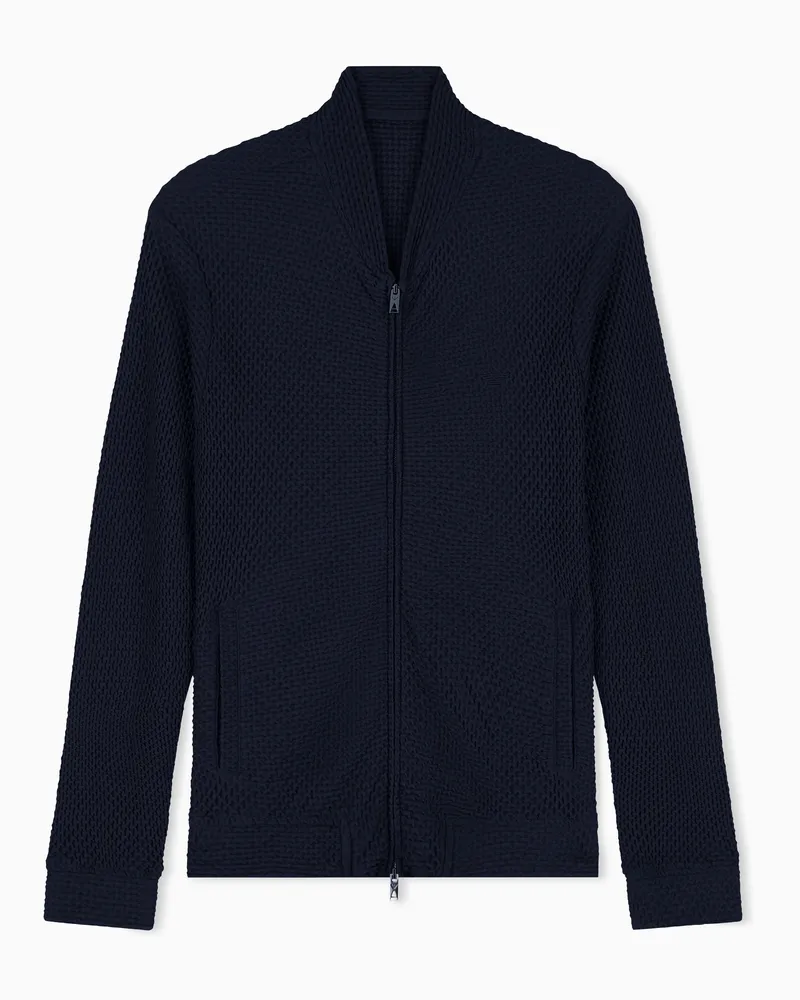 Emporio Armani Blouson aus geprägtem bi-elastischem Jersey Marineblau