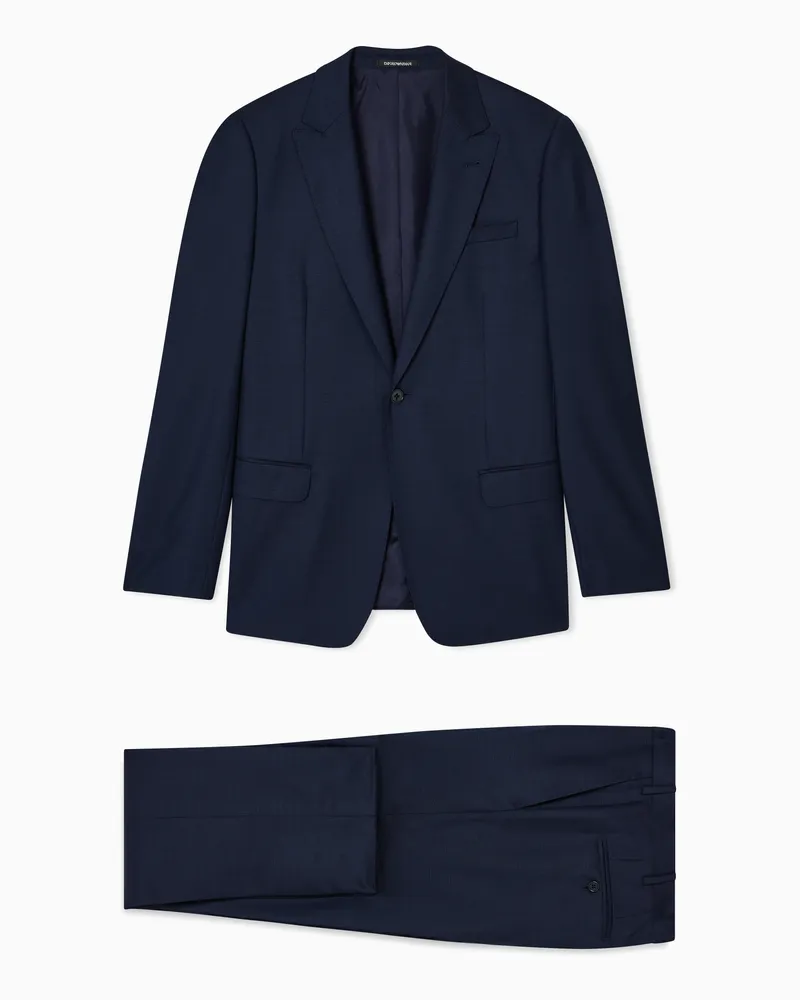 Emporio Armani Einreihiger Anzug aus Schurwolle mit kleinem Jacquard-Stoff-Muster Blau