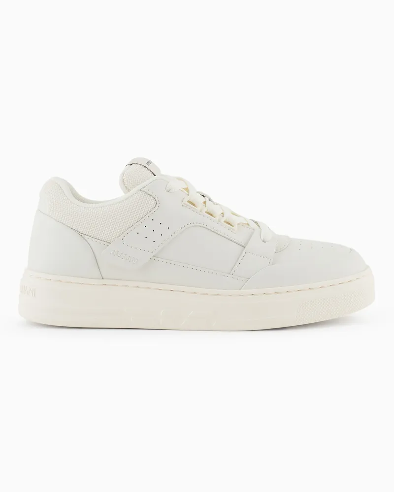 Emporio Armani Sneaker aus Leder und Mesh mit kontrastierenden Details Weiß