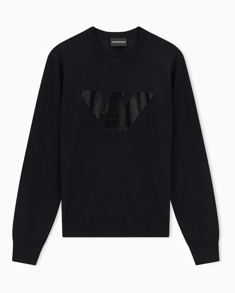 Emporio Armani Rundhalspullover aus Schurwolle mit Strassdetails Schwarz