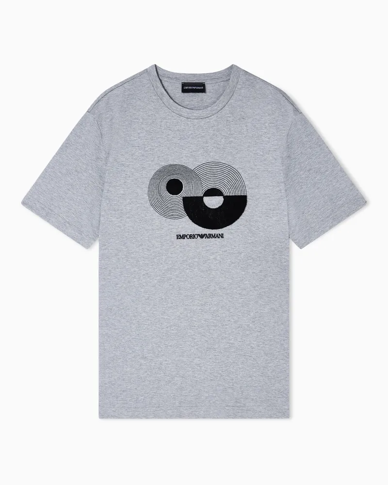 Emporio Armani Jersey T-shirt with optical embroidery Grau