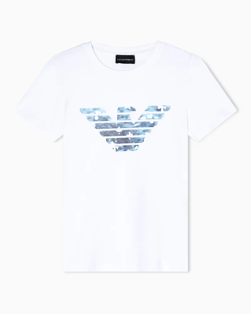 Emporio Armani ASV Slim Fit T-Shirt aus Stretchjersey mit Maxi-Adler-Print Weiß
