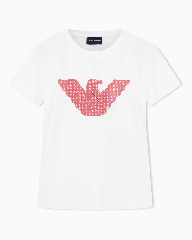Emporio Armani ASV Slim Fit T-Shirt aus Stretchjersey mit Maxi-Adler-Print Weiß