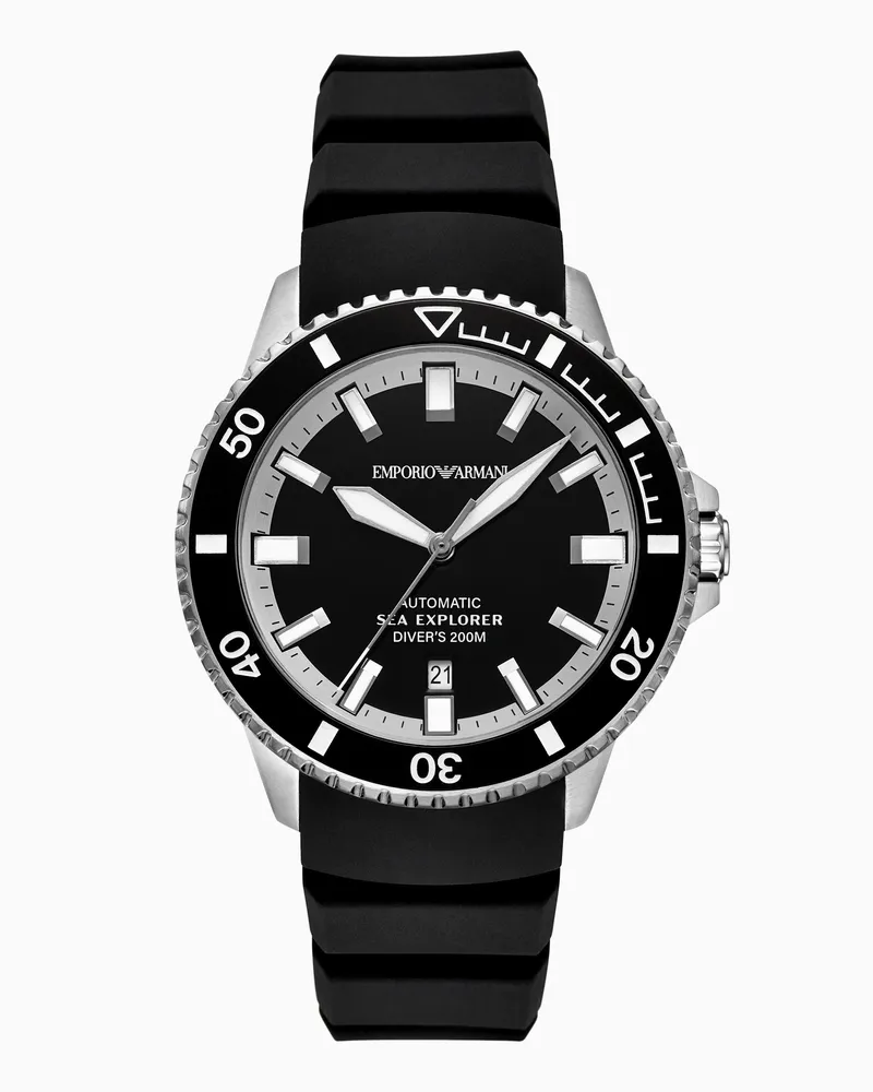 Emporio Armani Sea Explorer Automatikuhr aus schwarzem Silikon Mehrfarbig
