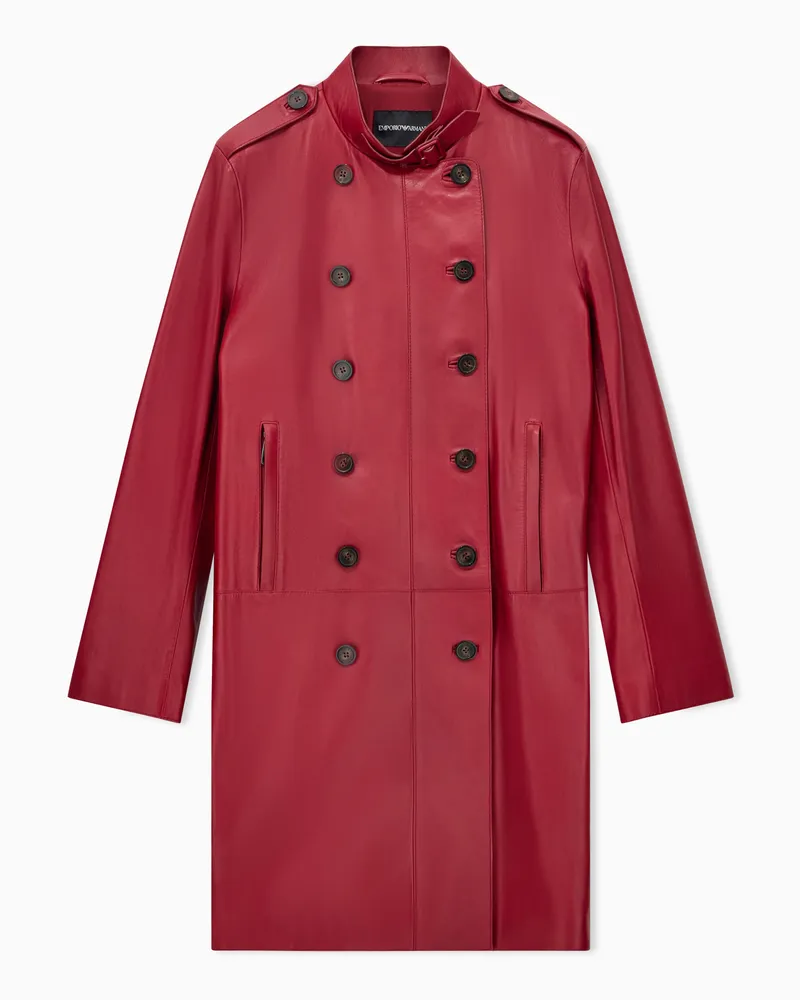 Emporio Armani Zweireihiger Regular Fit Trenchcoat aus Nappaleder Rot