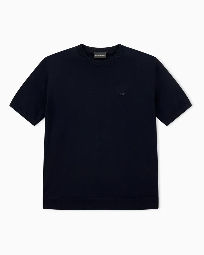 Emporio Armani Kurzarmpullover Essential aus Schurwolle im Regular Fit Marineblau