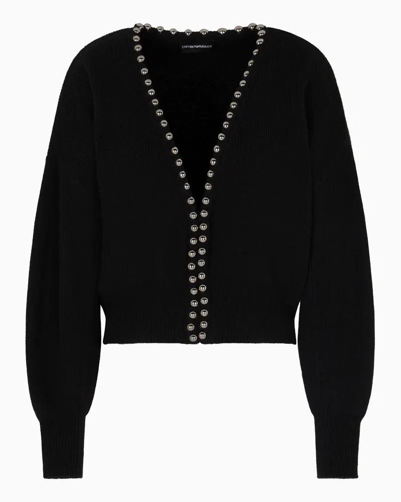Emporio Armani Cardigan aus Schurwolle und Kaschmir mit Makro-Metallkugeln Schwarz