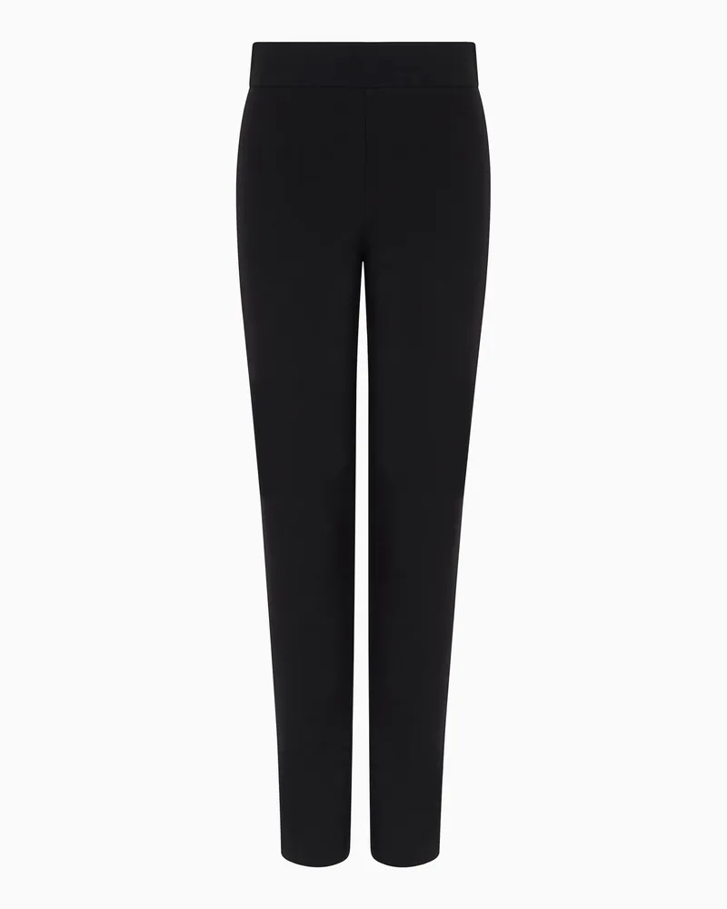 Emporio Armani Slim-Fit Hose aus Milano-Stoff mit Satinband Schwarz