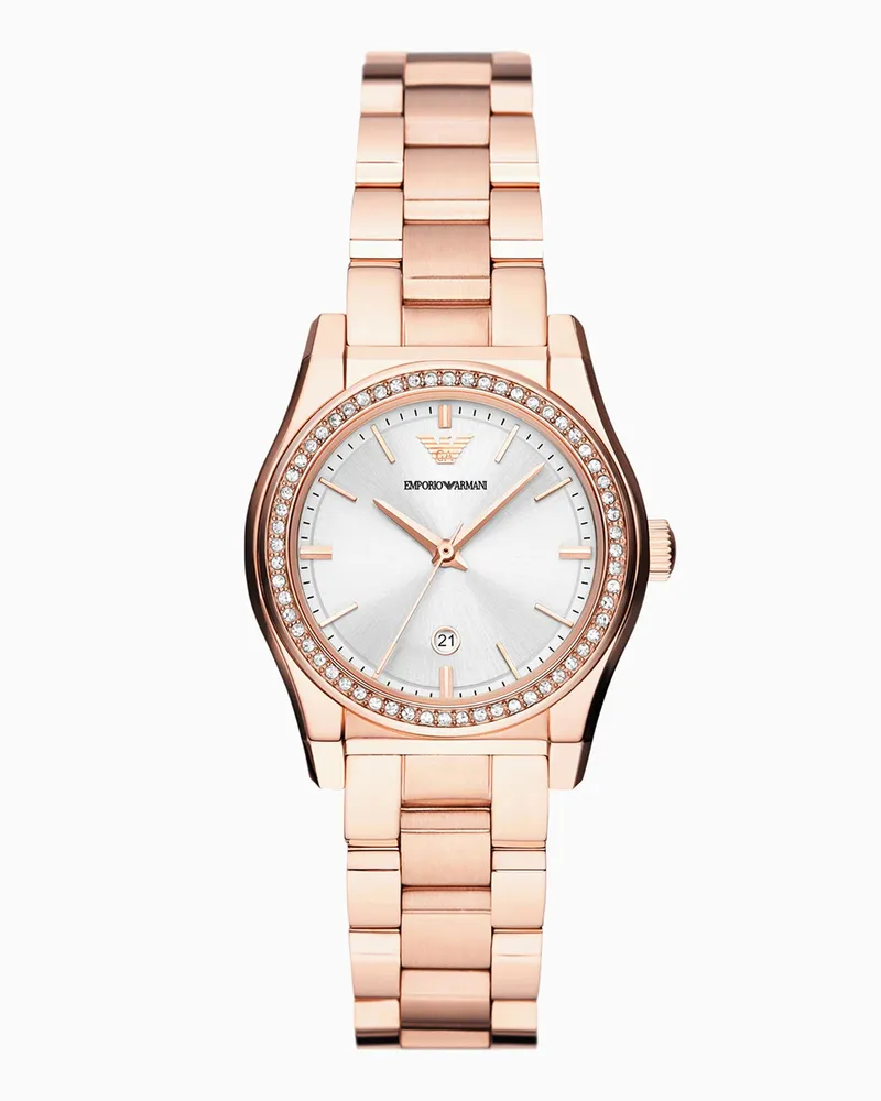Emporio Armani Uhr mit drei Zeigern, Datumsanzeige und roségoldfarbenem Edelstahlarmband Mehrfarbig