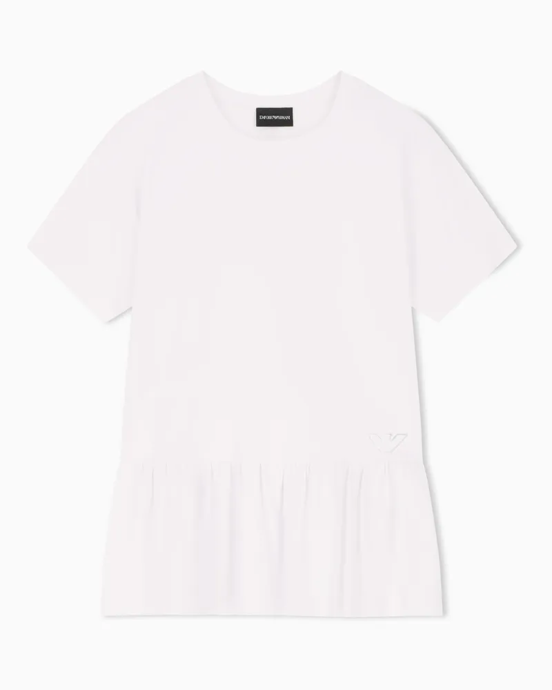 Emporio Armani T-Shirt aus Supima-Baumwolljersey mit Volantsaum Weiß
