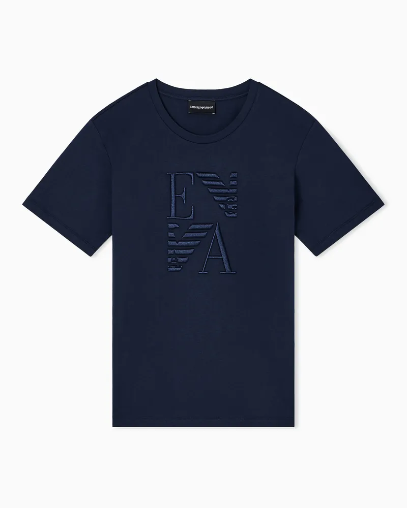 Emporio Armani ASV T-Shirt aus der Winter Urbanism-Sonderkollektion, gefertigt aus Bio-Jersey mit Logo-Stickerei Marineblau