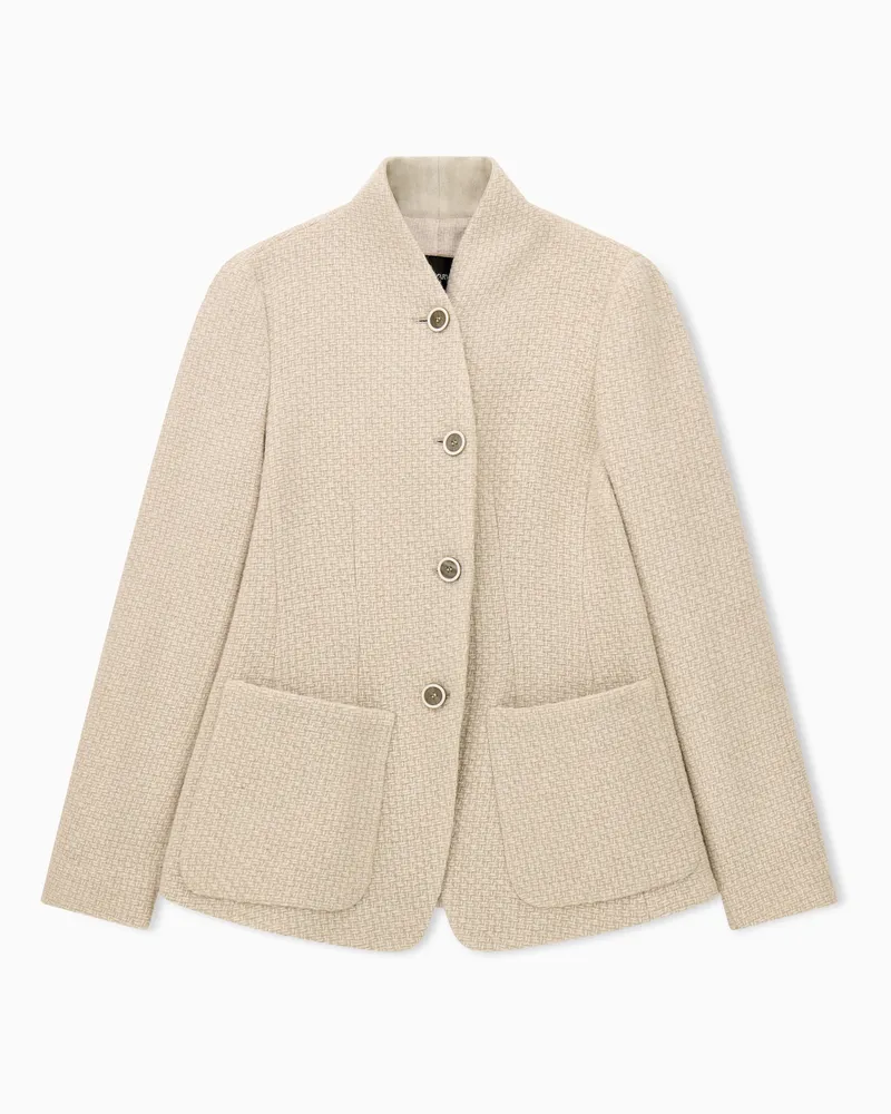 Emporio Armani Blazer aus Schurwolle mit Stehkragen in Strickoptik Beige