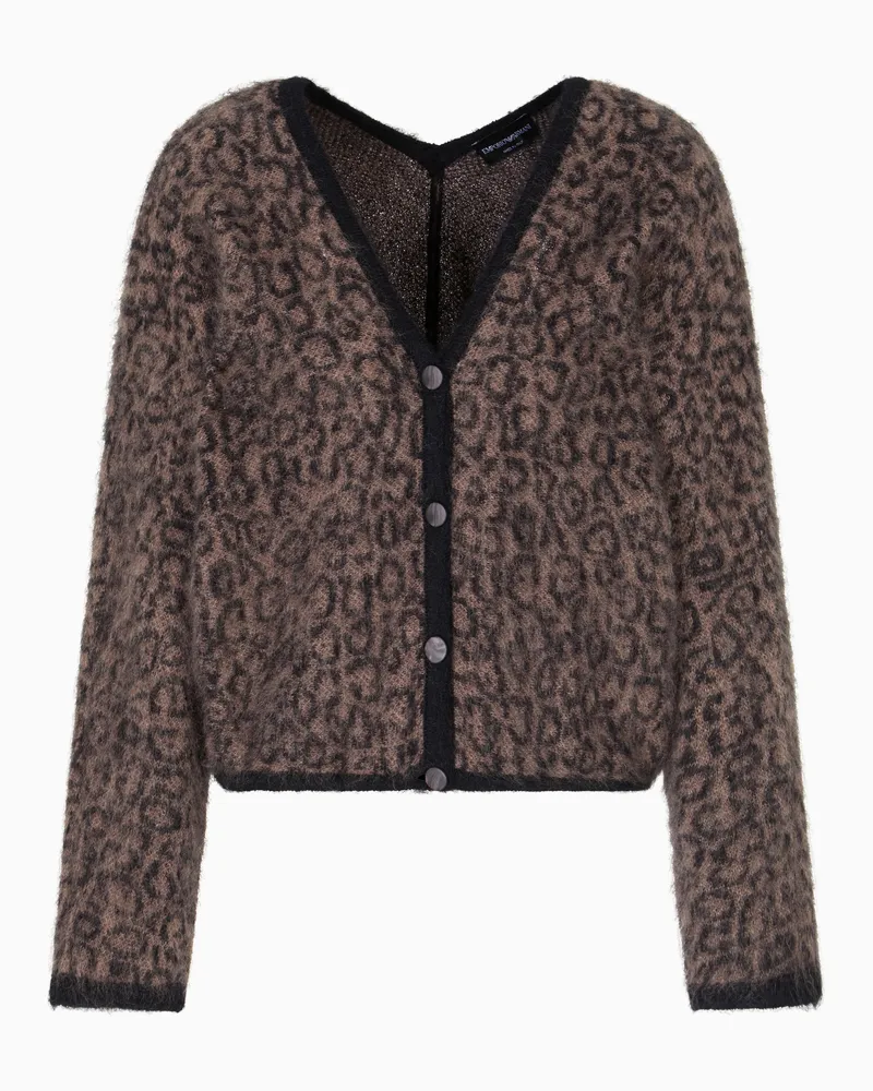 Emporio Armani Cardigan mit V-Ausschnitt aus einer Woll-Mohair-Mischung mit Allover-Muster in Jacquard-Stoff-Verarbeitung Schwarz