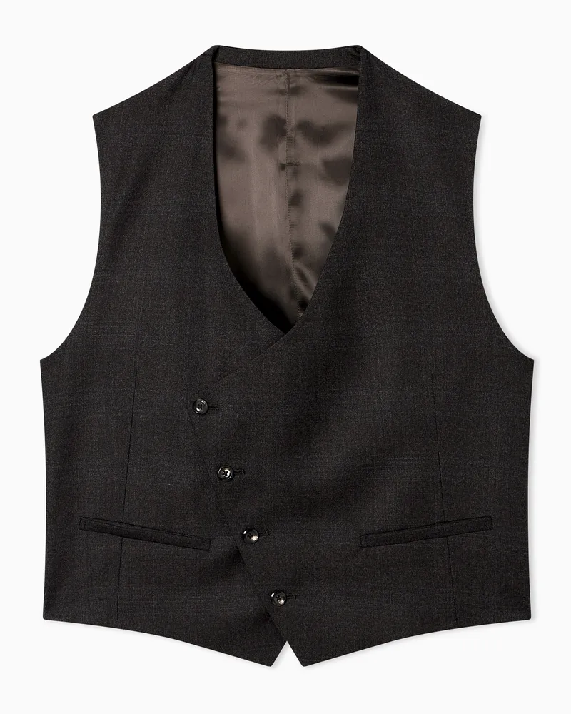 Emporio Armani Weste aus Super 130'S Wolle mit Glencheck-Karos Braun