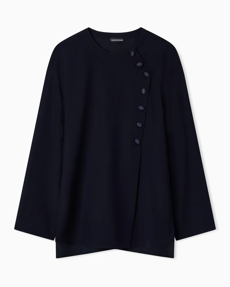 Emporio Armani Bluse aus Funktionscady mit asymmetrischem Verschluss Marineblau