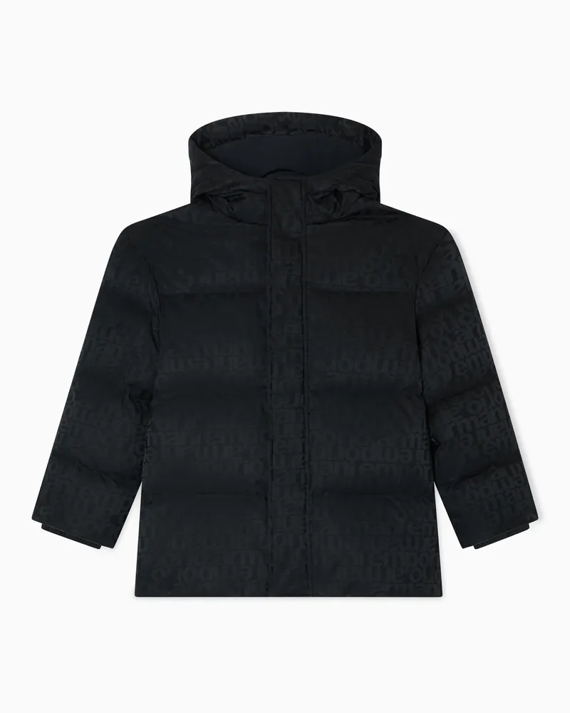 Emporio Armani ASV Anorak mit Kapuze, gefertigt aus Nylon in Jacquard-Stoff-Verarbeitung mit Allover-Logo Marineblau